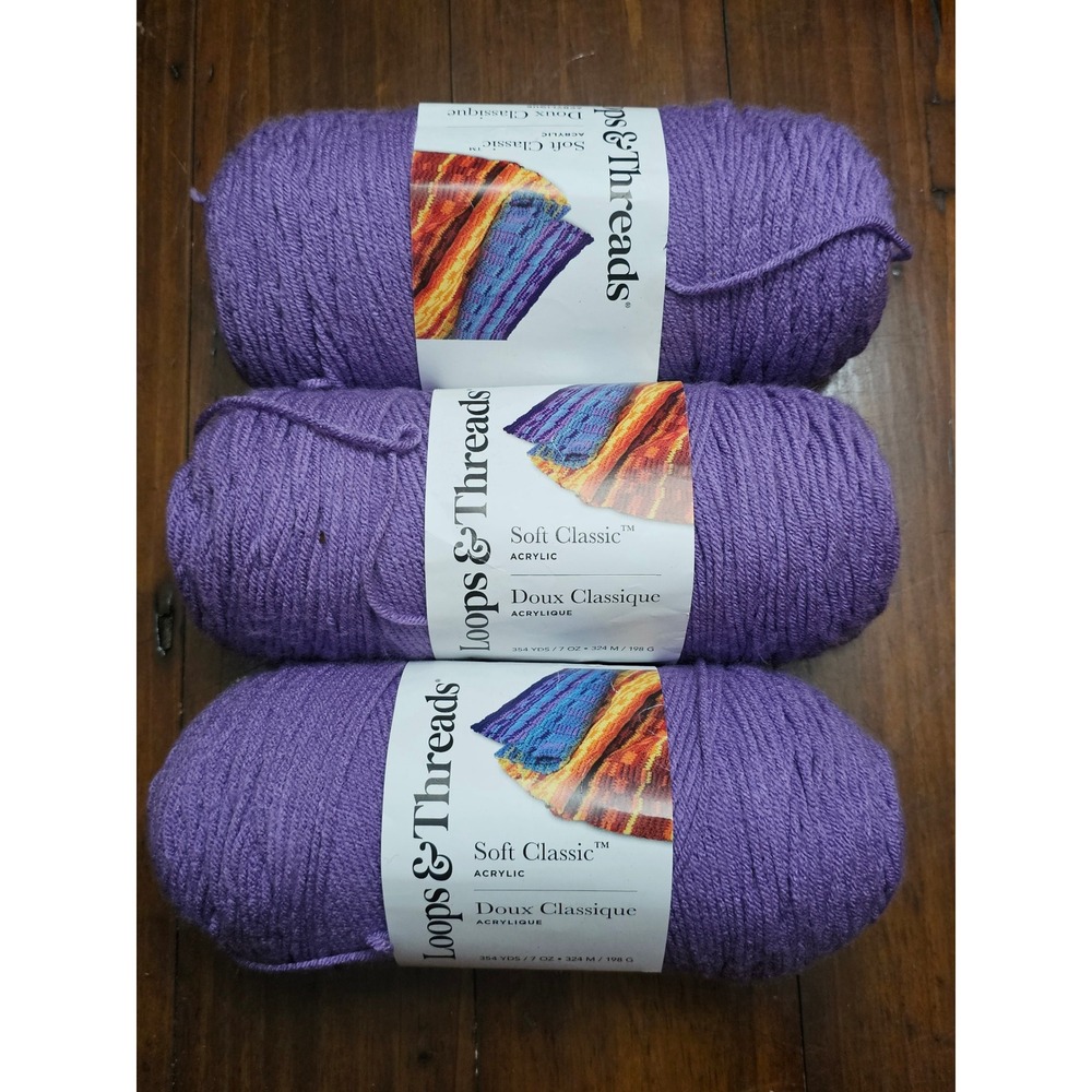 Loops & Threads Soft Classic Acrylic Yarn Amethyst Purple 3 Skeins Lot 588 4 Med